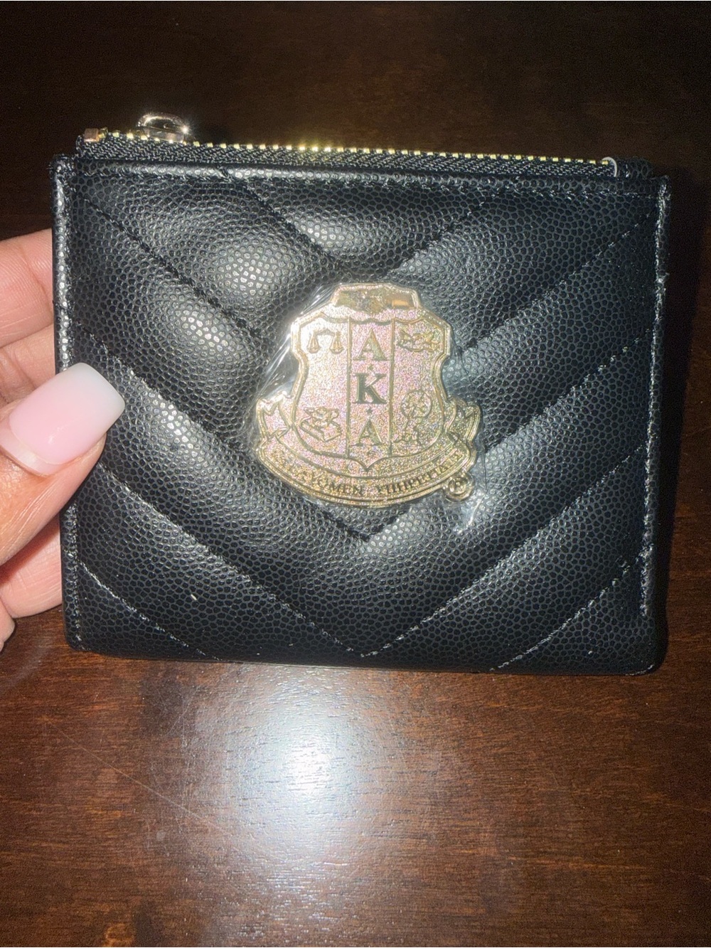 Black AKA Quilted Cardholder with Gold Crest Emblem